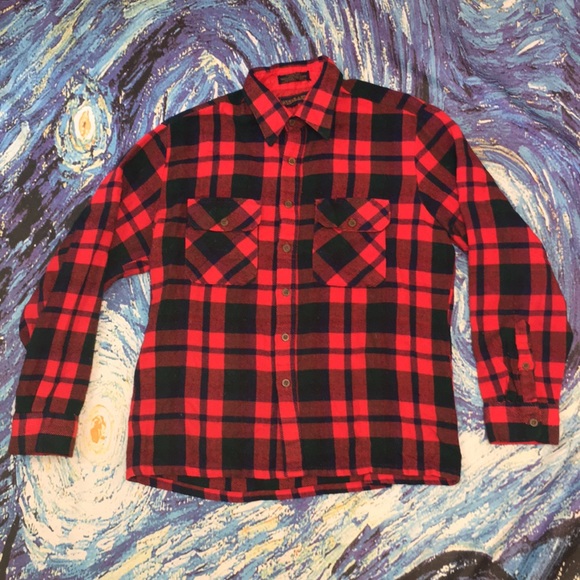 Vintage Other - Vintage Red Plaid Flannel Button Up Shirt Large